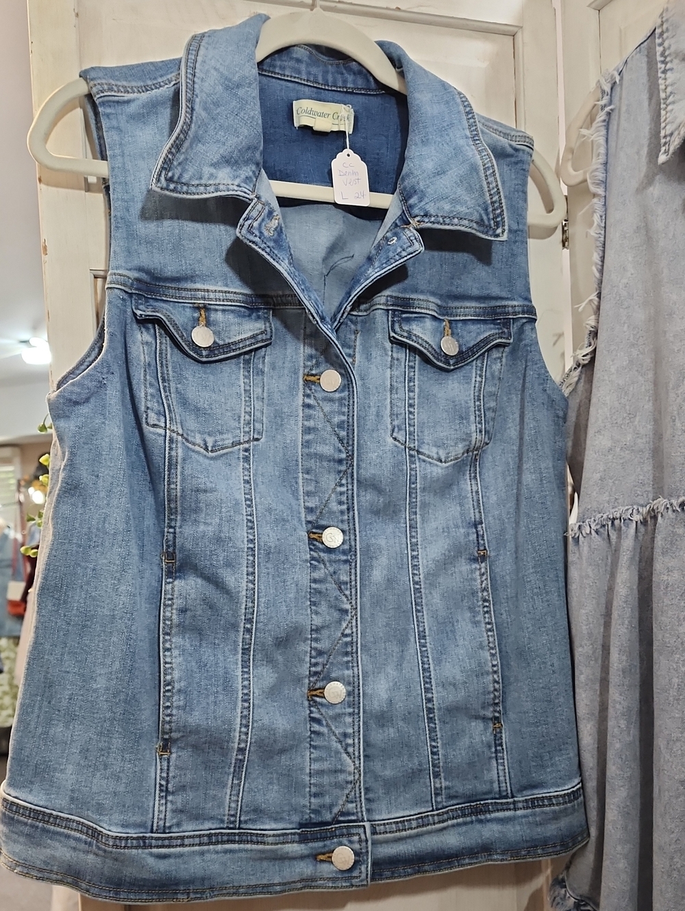 Sleeveless Light Blue Denim Vest Jacket
